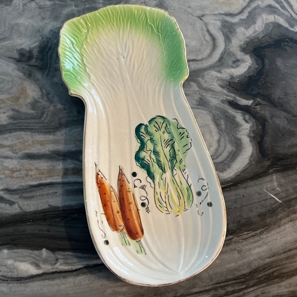 Vintage Other - Vintage Crudités Plate Lettuce Form Japan MCM